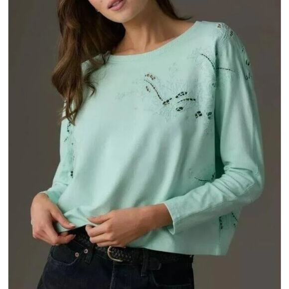NWT Anthropologie Embroidered Cutwork Long Sleeve Top - Large - Picture 1 of 8